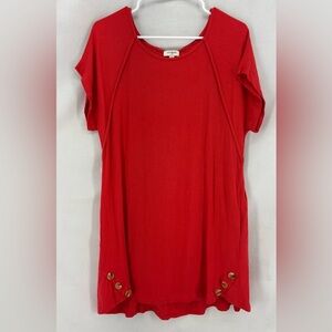 Umgee women’s medium linen blend red short sleeve shirt dress sheath pockets